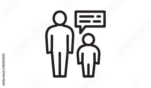 Parent and child communication icon with speech bubble symbol for talking and advice