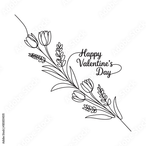 Delicate floral arrangement with tulips and leaves celebrating a happy valentine s day occasion