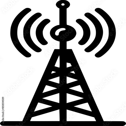 Transmission Tower's Signal: A simple illustration of a transmission tower emitting radiating waves, symbolizing the spread of information and connectivity.