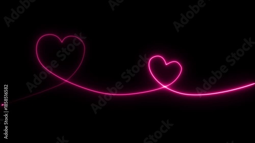 Bright pink neon line forming two heart shapes against a dark background, perfect for romantic, love, or Valentine's visuals.