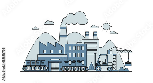 Industrial factory landscape manufacturing logistics production and shipping with crane and forklift