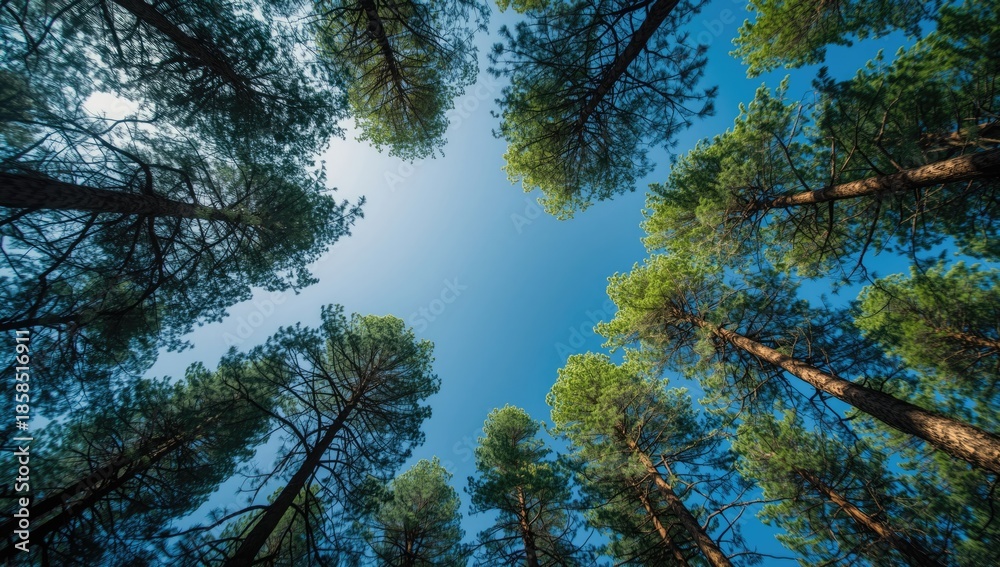Obraz premium Sunlit pine forest scene highlighting natural landscape features