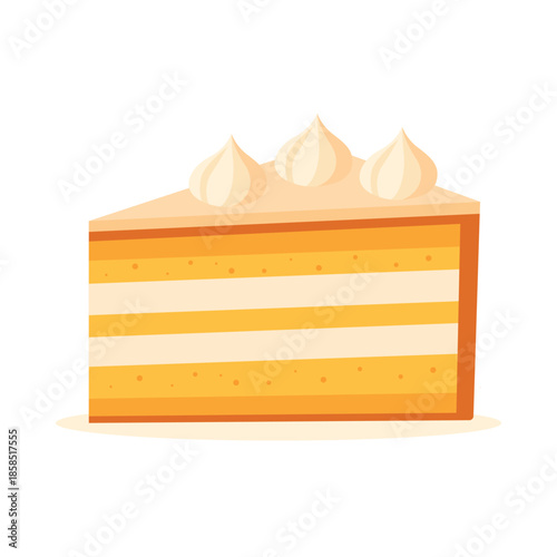 Cream Layer Cake Slice Flat Vector Illustration