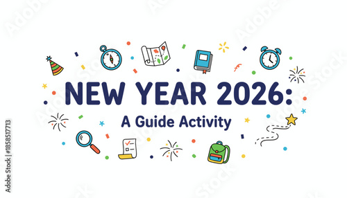 New Year 2026 guide activity concept vector illustration for planning goals and guidance