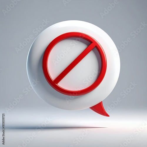 Speech Bubble with Red No Symbol, Communication Restriction, Banned Content, Censorship, and Muted Conversation.