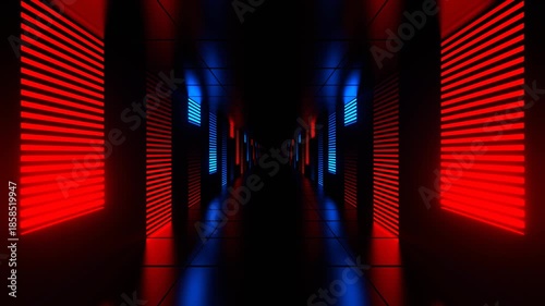 Red and Blue Neon Futuristic Dark Tunnel Background VJ Loop in 4K