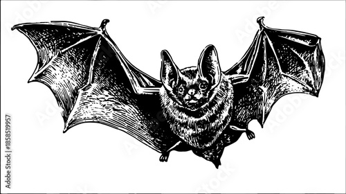 Vintage bat illustration featuring detailed outline drawing. Realistic artwork in vector style for a unique illustration set.