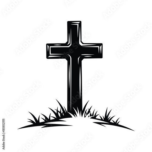 Christian Cross Silhouette on Hill Minimal Religious Illustration