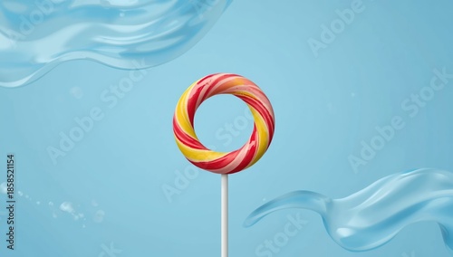 Lollipop-shaped candy circle set against a blue backdrop, suitable for product display or graphic design