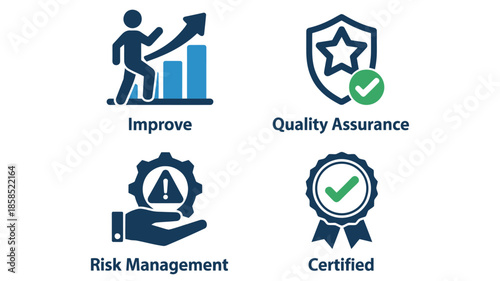 Business Improvement Icons in Modern Flat Design with Blue Color Scheme on White Background for Infographics