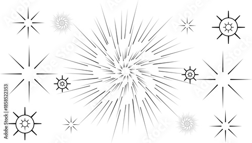 Black and white Christmas tree with stars and snowflake vector pattern