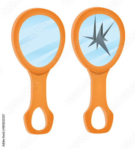 Broken hand mirror. vector illustration