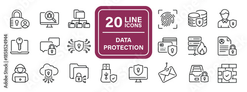Data Protection Line Icon Set Collection of 20 Icons