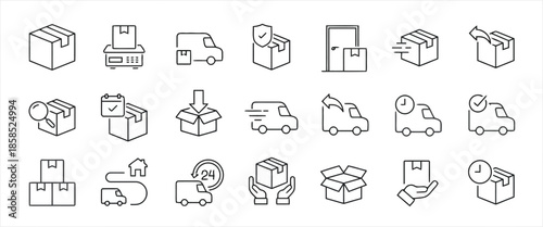 Delivery icons vector set in line style