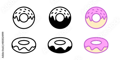 Delicious Donut in Three Styles Vector Illustration Perfect for Bakery Shop Confectionery Cafe Menu Food and Dessert Related Projects Sweet Treat Design