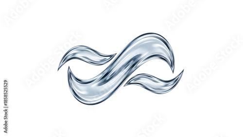 Realistic abstract water logo with fluid glossy shape, isolated on white background for eco, clean energy, and wellness branding.