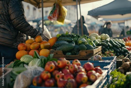 Farmers Market Stalls with Fresh Fruits