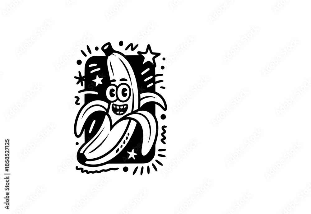 Fototapeta premium Collection of hand-drawn doodle fruits, monochrome vector illustrations lemon strawberry banana pineapple