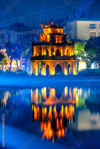 Light Show at Turtle Tower, Hoan Kiem Lake, Hanoi, Vietnam