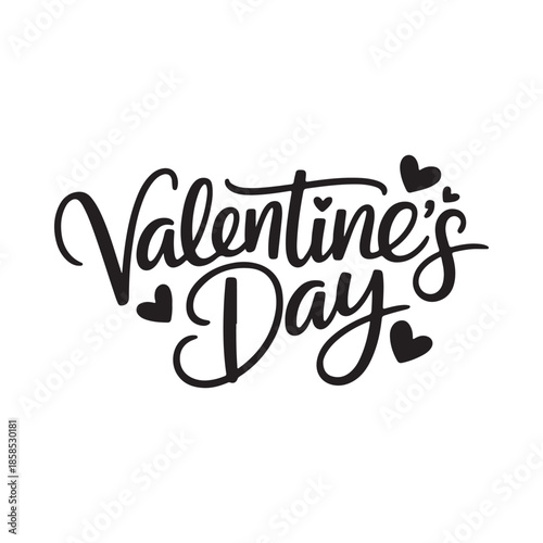 Elegant cursive lettering spells out valentine s day with decorative heart flourishes