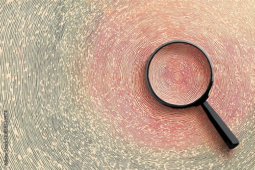 Fingerprint under magnifying glass for investigation