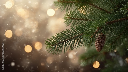 Detailed shot of pine tree foliage with vibrant green needles, suitable for botanical or environmental themes, Earth Day