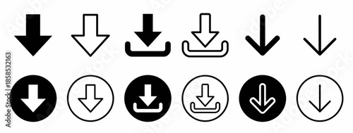 Complete collection of download and directional arrow icons in multiple solid and outline vector styles, concept for web design, application interface and mobile UX development