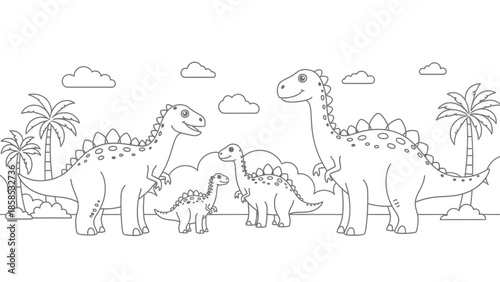 Cute Dinosaur Family Coloring Page: Stegosaurus and Brontosaurus Illustration
