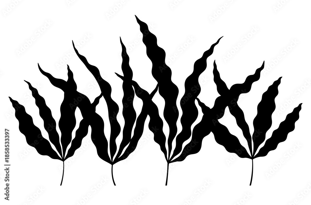 Fototapeta premium Black seaweed leaf silhouette illustration set
