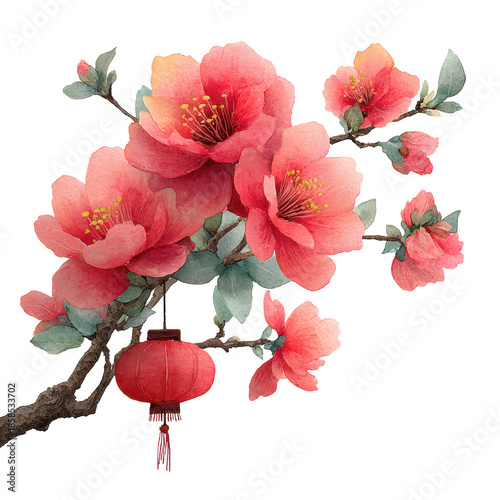 flower branch with lantern decoration