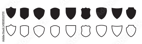 Different Shield Shapes Representing Security Protection and Safety for Logos and Graphic Designs on White Background Stock Vector
