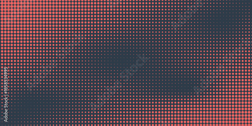 Vector Chequered Halftone Pattern Smooth Curved Border Red Blue Abstract Background. Checkered Rounded Square Dots Blur Texture Pop Art Design. Half Tone Contrast Graphic Minimalist Art Wide Wallpaper
