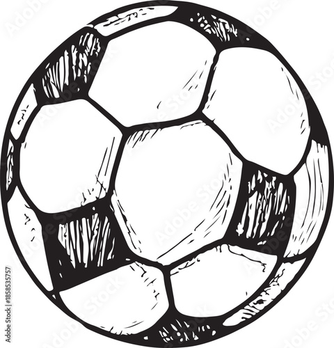 Hand-Drawn Soccer Ball Sketch - Black and White Football Line Art Illustration - Minimalist Soccer Ball Doodle - Classic Sports Equipment Vector Graphic
