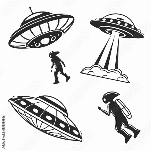 Illustrations of ufos and aliens