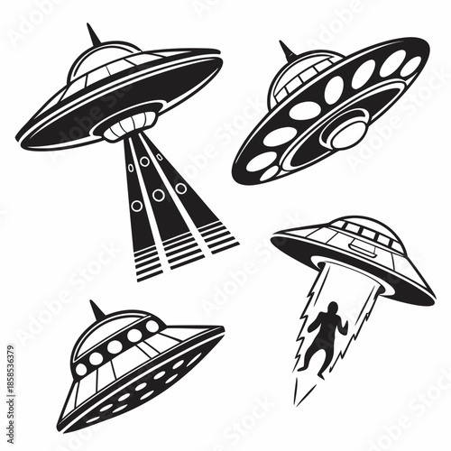 Illustration of ufos and aliens