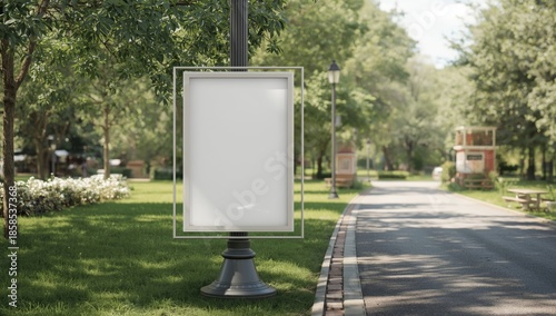 White signboard mock-up mounted on a street pillar or retro building wall with clipping path, ideal for informational displays or ads