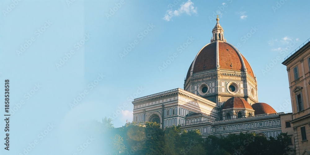 Fototapeta premium View of the Florence Cathedral illuminated by gentle sunlight, highlighting historic architecture, World Heritage Day