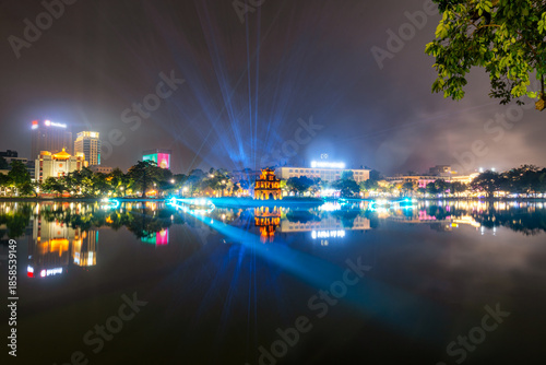 Light Show at Turtle Tower, Hoan Kiem Lake, Hanoi, Vietnam