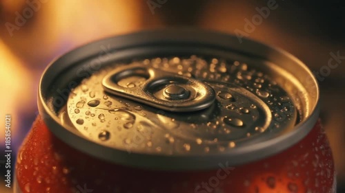 Close-up of a Condensed Soda Can with Water Droplets