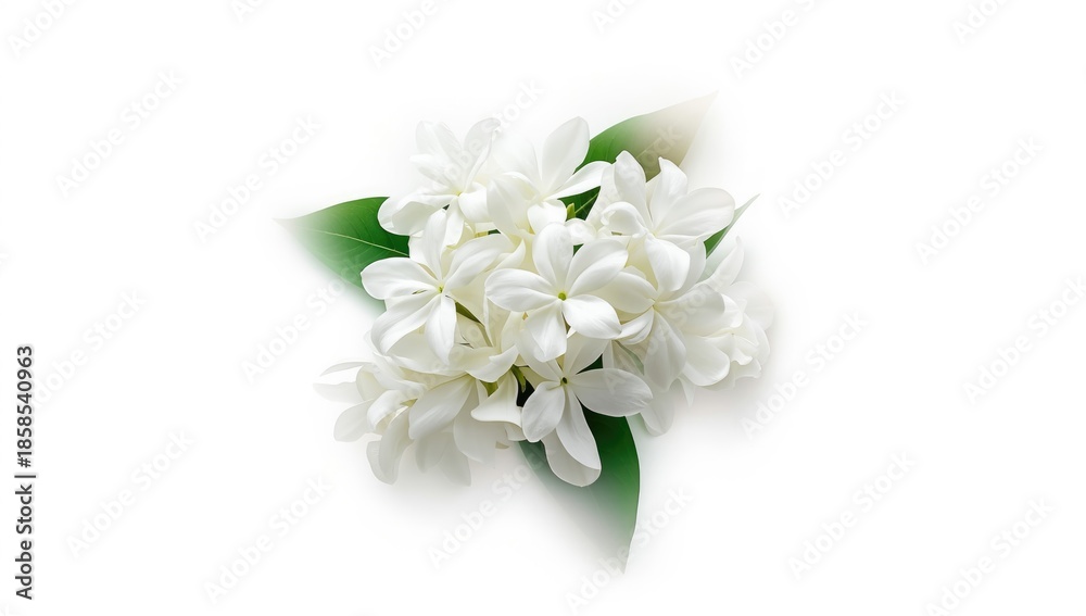 Fototapeta premium Jasmine blossoms displayed against a white backdrop serving as a floral gift for Mother's Day, emphasizing flower arrangement in Thai tradition