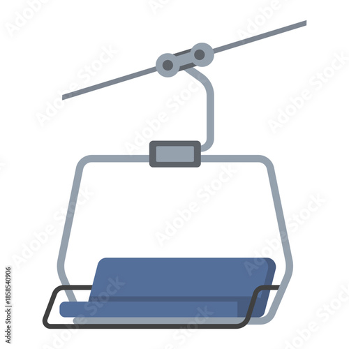 Ski Lift Chair on Cable Flat Illustration