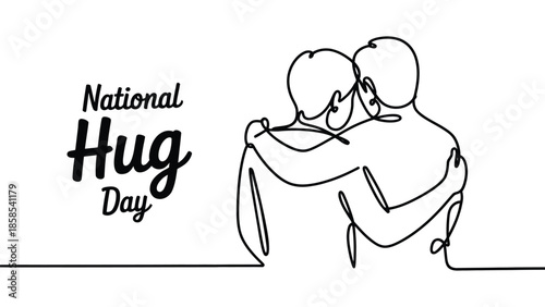 National Hug Day minimalist line art illustration showing loving couple embrace with hand drawn outline isolated on white background for warmth and affection concept