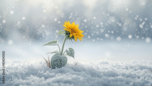 Wallpaper Mural Common sunflower thriving beneath winter snow cover, highlighting plant survival strategies Torontodigital.ca