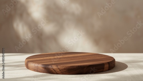 Circular wooden chopping surface highlighting grain patterns and kitchen utility, suitable for culinary tasks