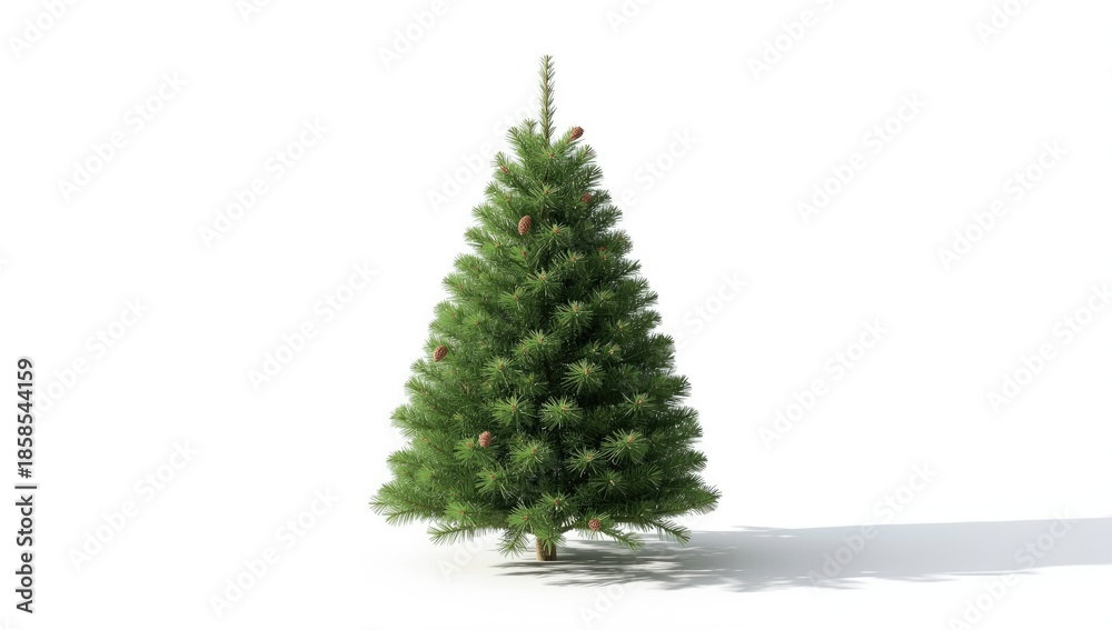Fototapeta premium Isolated Christmas tree on a plain white backdrop, used for seasonal display or design
