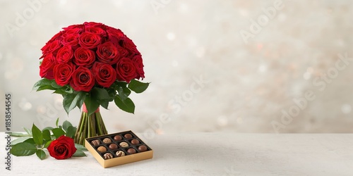 Surprise gifts for Mother's Day, red roses and chocolates as thoughtful tokens of appreciation