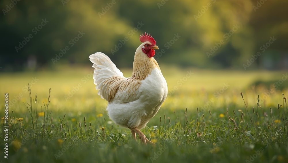 Fototapeta premium Vibrant chicken with detailed feather patterns, suitable for agricultural safety documentation