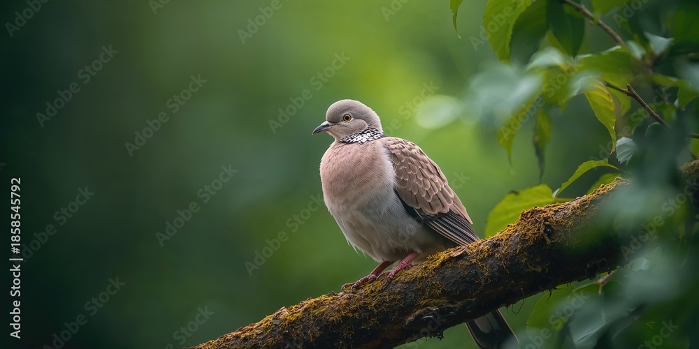 Obraz premium Wood pigeon perched on a branch, natural urban wildlife, urban wildlife awareness day