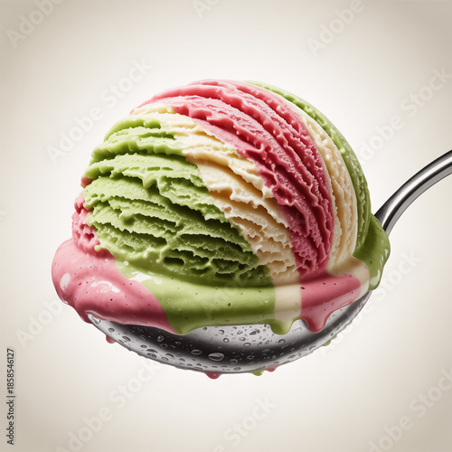 Vibrant artisan Italian gelato scoop, creamy textures, mouthwatering, photorealistic food shot, minimal white background, ultra-high resolution, natural sunlight, editorial quality, stock-friendly.