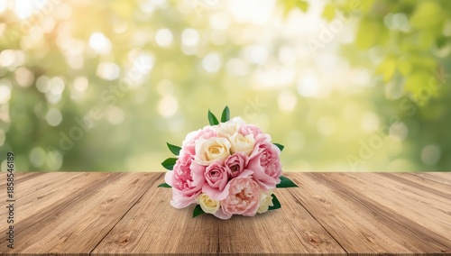 Wooden texture decorated with colorful flowers, ideal for layout backgrounds or editorial headers